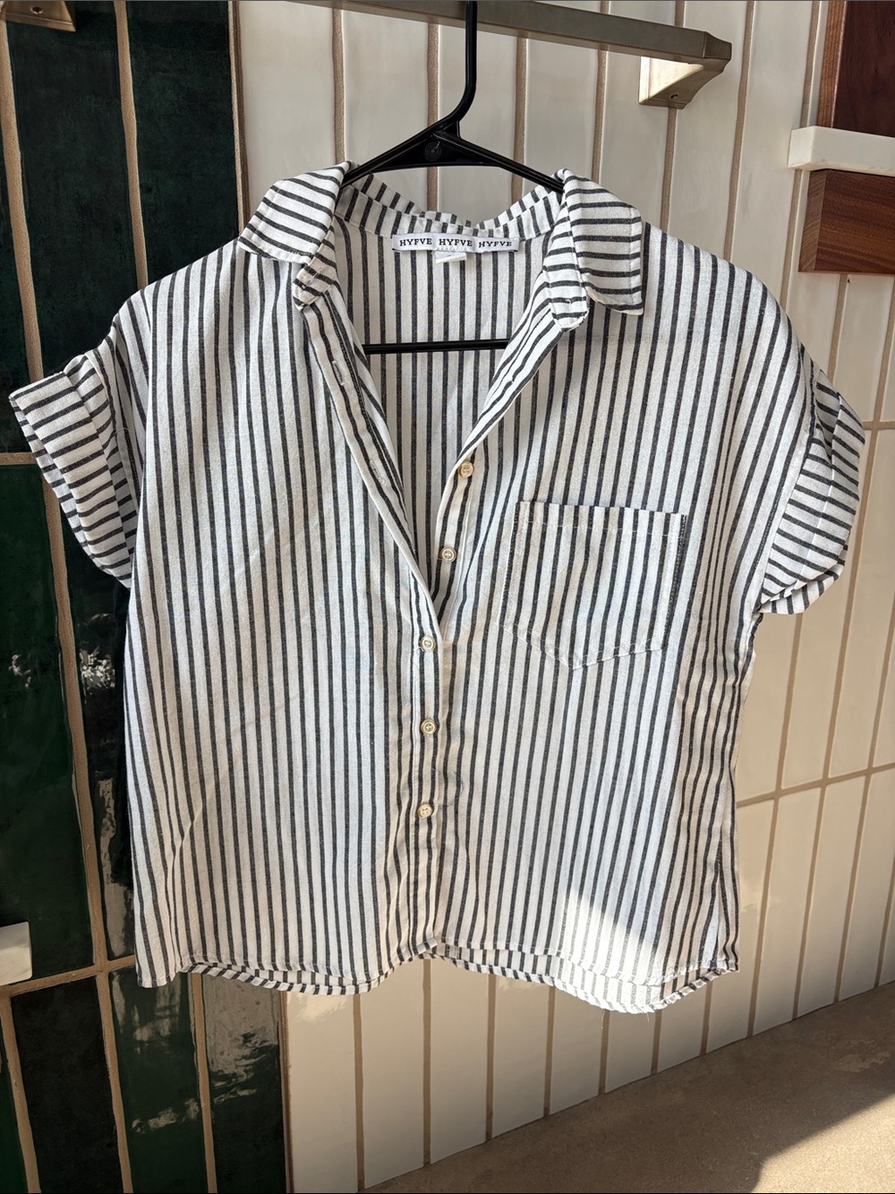 HYFVE Black & White Striped Camp Shirt